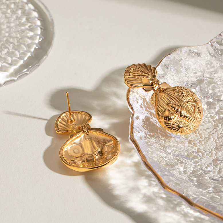 1 Pair Classic Series Retro Turtle Stainless Steel 18K Gold Plated Women Drop Earrings Picture6