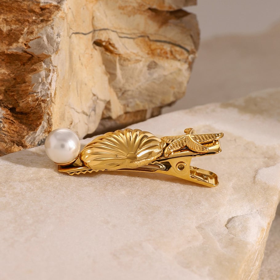 1 Pair Simple Series ins style Turtle Stainless Steel 18K Gold Plated Artificial Pearl Women Hair Clips Picture5