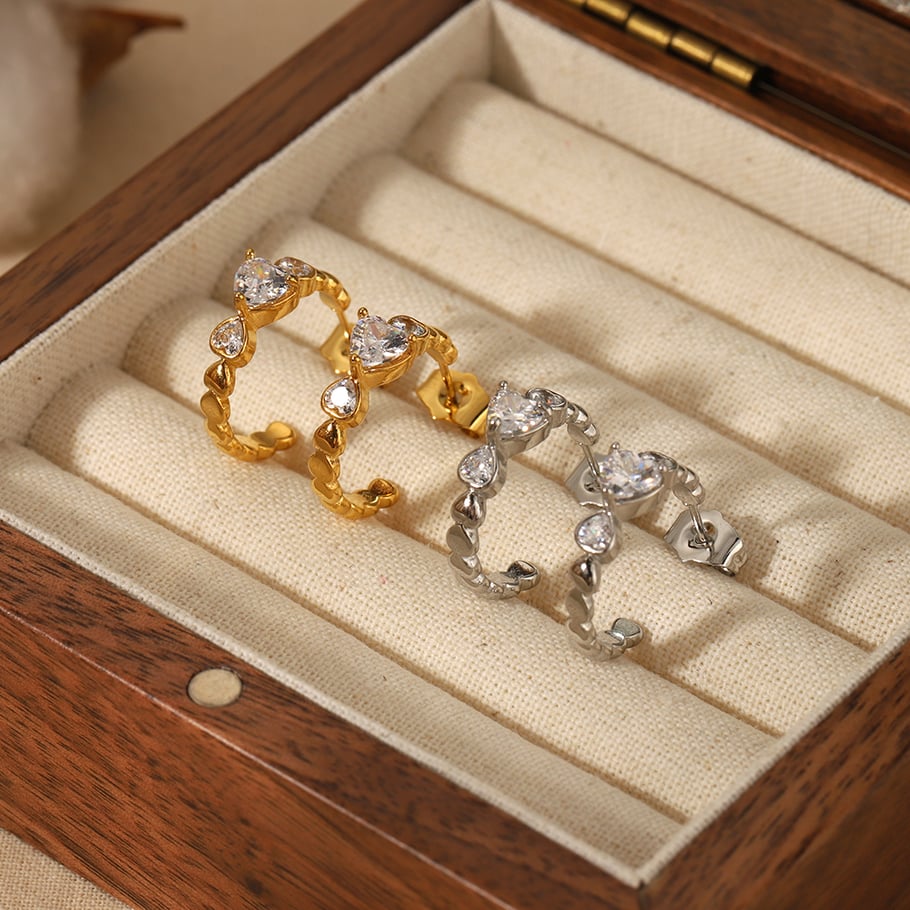 1 Pair Simple Series Sweet Heart Stainless Steel 18K Gold Plated Women Stud Earrings Picture3
