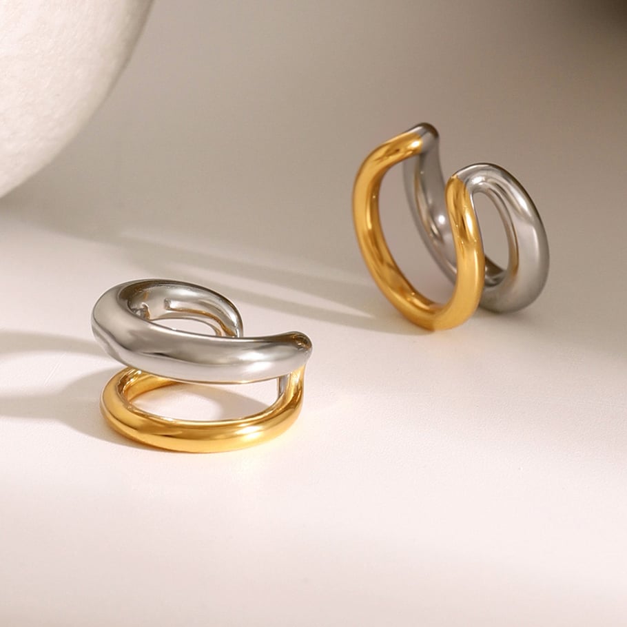 1 Paar Simple Series Einfacher geometrischer Edelstahl 18 Karat vergoldeter Damen-Einzelring Bild6