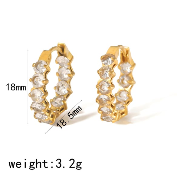 1 par de pendientes de aro de acero inoxidable con diamantes de imitación chapados en oro de 18 quilates, serie simple y clásica, para mujer