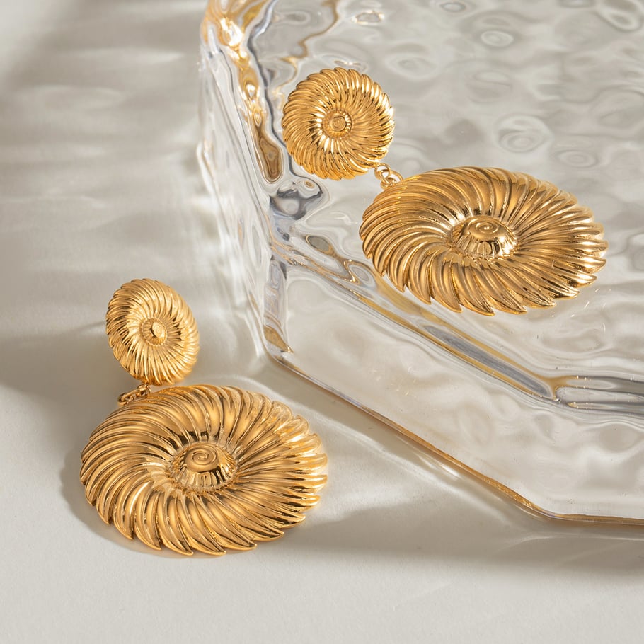 1 Pair Classic Series Retro Flower Stainless Steel 18K Gold Plated Women Drop Earrings Picture5