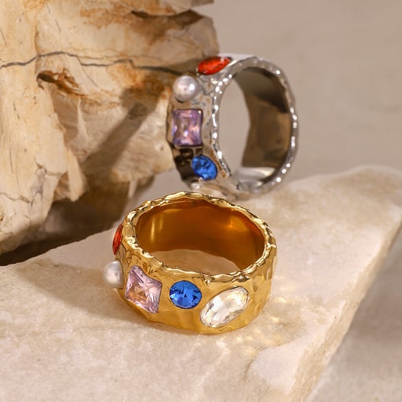 1 paire de bagues simples géométriques rétro en acier inoxydable plaqué or 18 carats et zircon pour femme, série classique