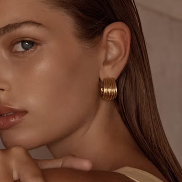 1 Pair Simple Series ins style Strip Stainless Steel 18K Gold Plated Women Stud Earrings