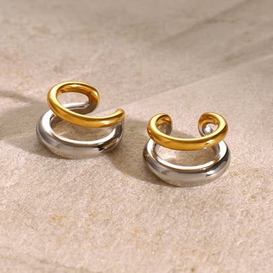 1 Paar Simple Series Einfacher geometrischer Edelstahl 18 Karat vergoldeter Damen-Einzelring h5 Bild5