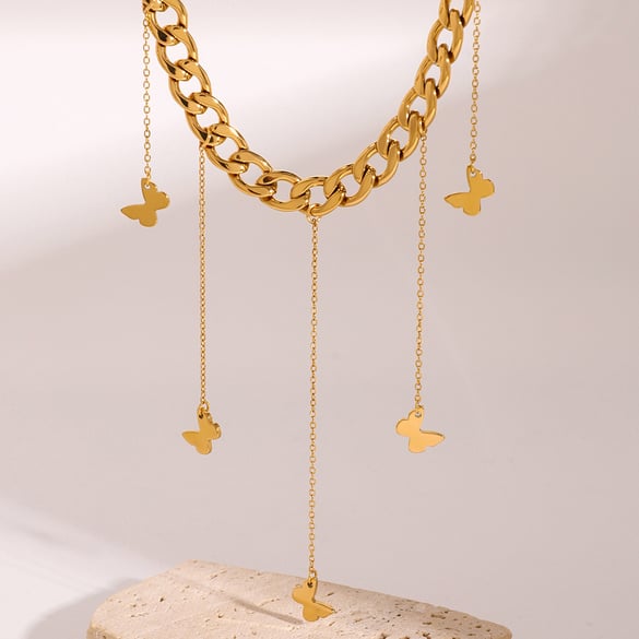 1 pieza de collar colgante de mariposa dulce de acero inoxidable chapado en oro de 18 quilates para mujer