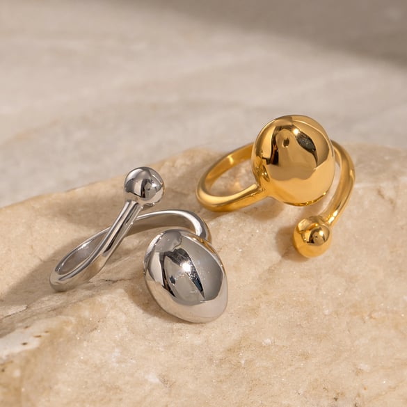 1 par de anillos ajustables para mujer de acero inoxidable chapado en oro de 18 quilates con diseño geométrico simple. 2