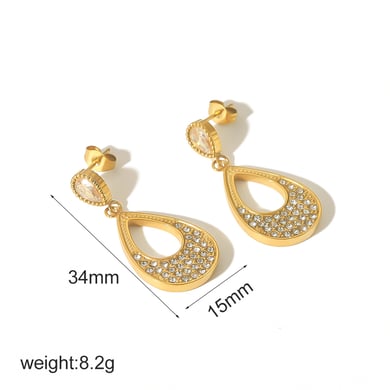1 Pair Simple Series Classic Geometric Stainless Steel 18K Gold Plated Rhinestone Women Hoop Earrings h5 Picture4