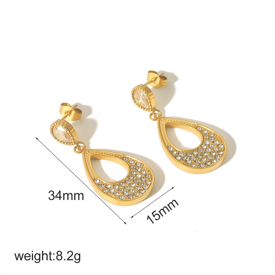 1 Pair Simple Series Classic Geometric Stainless Steel 18K Gold Plated Rhinestone Women Hoop Earrings Picture4