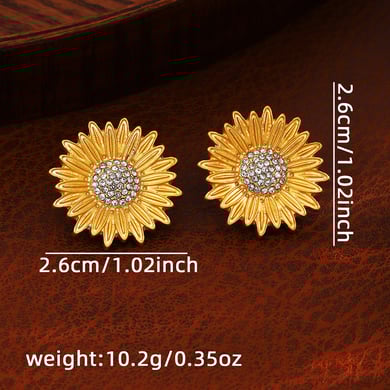 1 paire de boucles d&#39;oreilles à tige en alliage de zinc plaqué or avec strass pour femme, série simple, style rétro h5 Image5