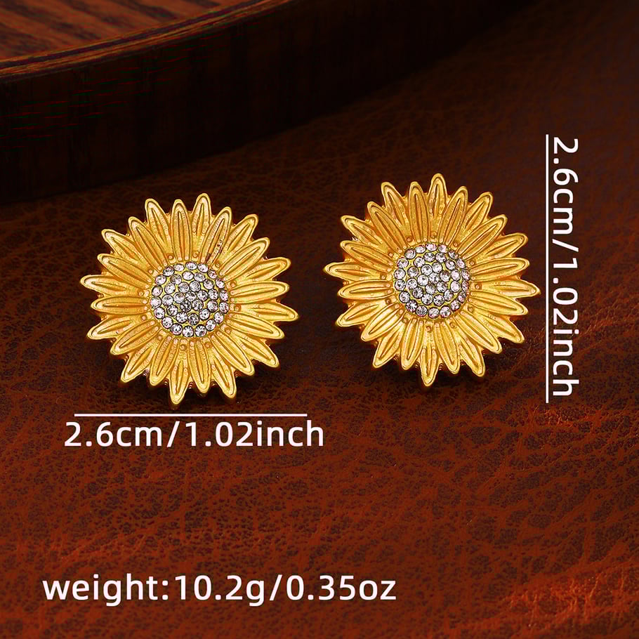 1 paire de boucles d&#39;oreilles à tige en alliage de zinc plaqué or avec strass pour femme, série simple, style rétro Image5