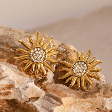1 Paar Simple Series Retro Flower Edelstahl 18 Karat vergoldet Strass Damen Ohrringe Set h5 Bild6