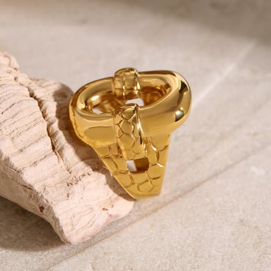 1 Paar Klassische Serie Retro Geometrische Edelstahl 18K Vergoldet Frauen Einzelner Ring h5 Bild3