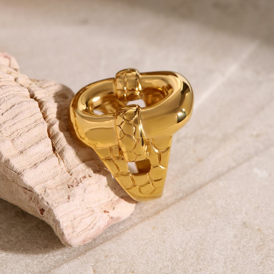 1 Paar Klassische Serie Retro Geometrische Edelstahl 18K Vergoldet Frauen Einzelner Ring Bild3
