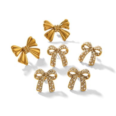 1 Paar Simple Series Sweet Bow Knot Edelstahl 18 Karat vergoldete Kunstperlen Damen Ohrstecker h5 Bild5