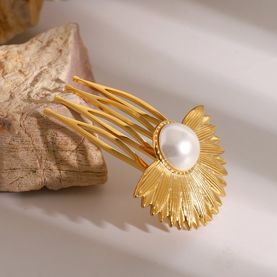 1 Pair Simple Series ins style Flower Stainless Steel 18K Gold Plated Artificial Pearl Women Hair Clips Picture5