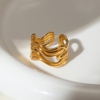 1 Pair Simple Series ins style line Stainless Steel 18K Gold Plated Women Adjustable Rings h5 Picture4