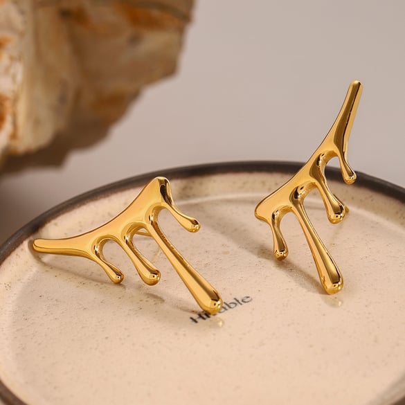 1 Pair Simple Series Simple irregular Stainless Steel 18K Gold Plated Women Stud Earrings
