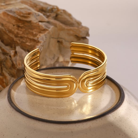 1 pezzo semplice serie retrò tinta unita acciaio inossidabile placcato oro 18 carati braccialetti da donna 2