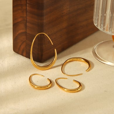 1 Pair Simple Series Classic Geometric Stainless Steel 18K Gold Plated Women Stud Earrings h5 Picture3