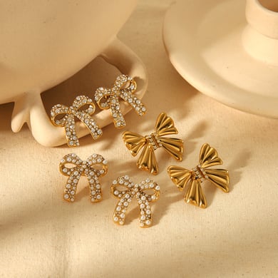 1 Paar Simple Series Sweet Bow Knot Edelstahl 18 Karat vergoldete Kunstperlen Damen Ohrstecker h5 Bild4