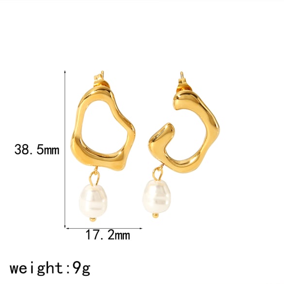 1 par de pendientes de botón de acero inoxidable con perlas artificiales chapadas en oro de 18 quilates, elegantes y geométricos, para mujer