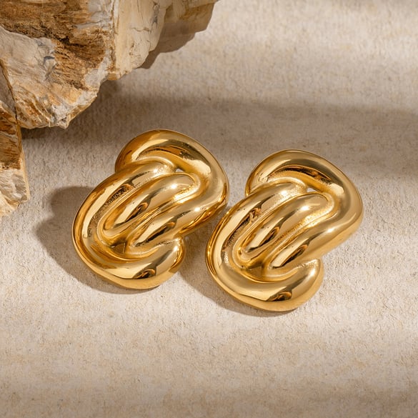 1 Pair Simple Series Retro Twist Stainless Steel 18K Gold Plated Women Stud Earrings