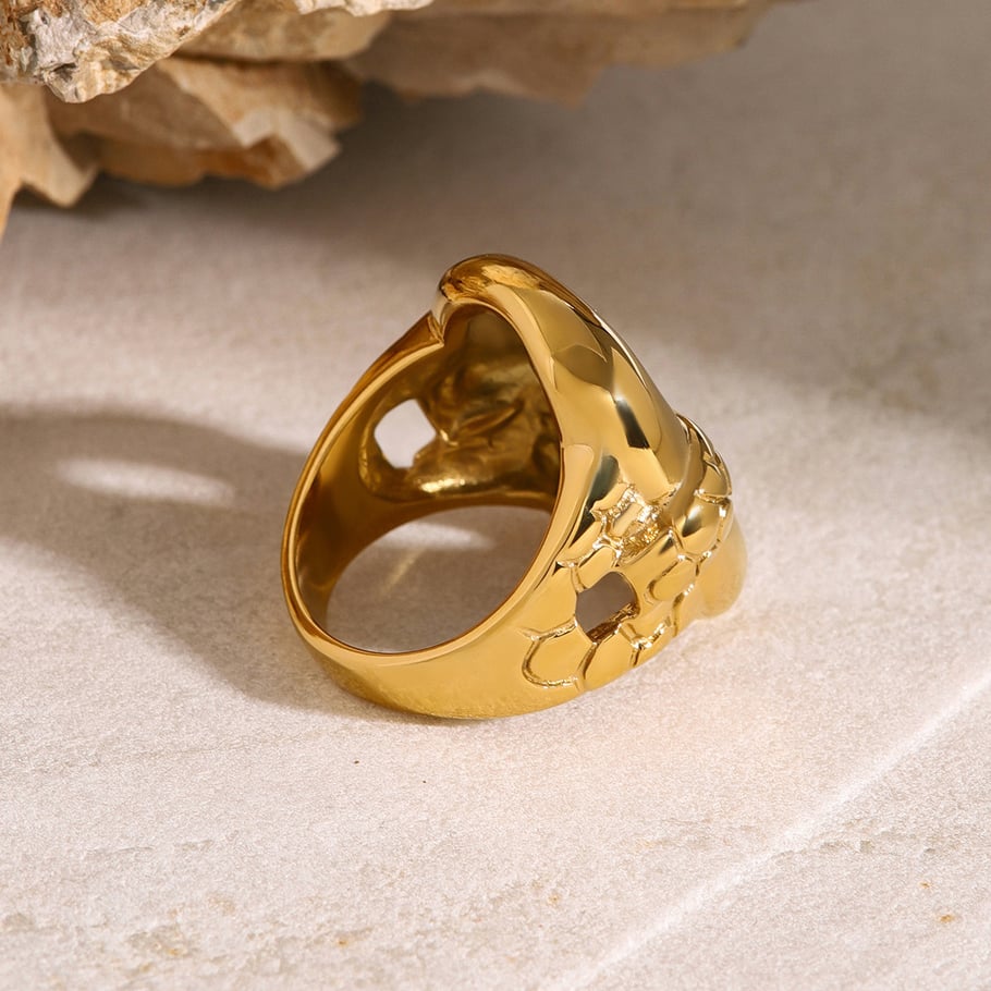 1 Paar Klassische Serie Retro Geometrische Edelstahl 18K Vergoldet Frauen Einzelner Ring Bild7