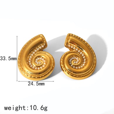 1 Pair Simple Series Vacation Geometric Stainless Steel 18K Gold Plated Artificial Pearl Women Stud Earrings h5 Picture5