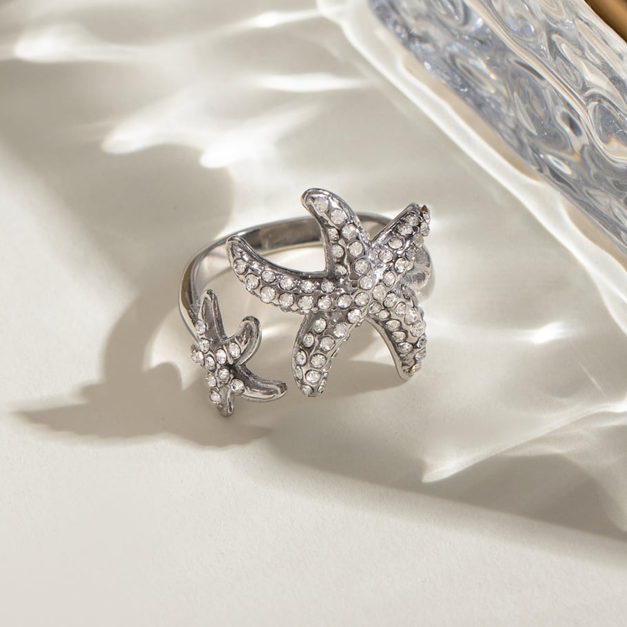1 paire de bagues ajustables pour femme en acier inoxydable plaqué or 18 carats avec strass, style tortue, série simple Image4