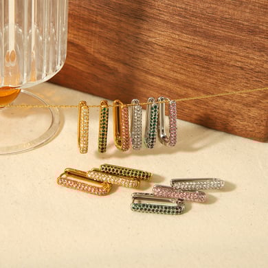 1 Paar Creolen der Simple Series, klassisch, geometrisch, Edelstahl, 18 Karat vergoldet, Strass, für Damen h5 Bild3