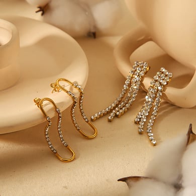 1 paire de boucles d&#39;oreilles à tige élégantes en zircon plaqué or 18 carats pour femmes, série luxueuse h5 Image5