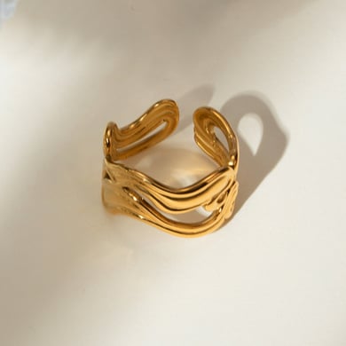 1 Pair Simple Series ins style line Stainless Steel 18K Gold Plated Women Adjustable Rings h5 Picture5