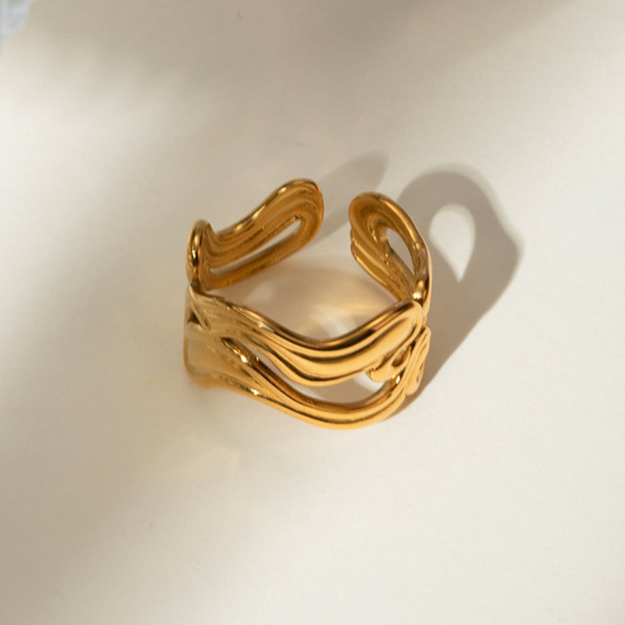 1 Pair Simple Series ins style line Stainless Steel 18K Gold Plated Women Adjustable Rings Picture5