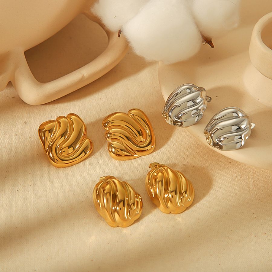 1 Paar geometrische Ohrstecker aus Edelstahl der Simple-Serie, 18 Karat vergoldet, für Damen Bild3