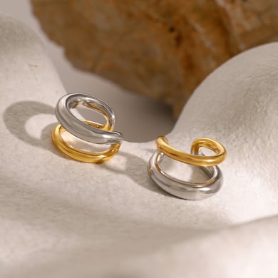1 Paar Simple Series Einfacher geometrischer Edelstahl 18 Karat vergoldeter Damen-Einzelring h5 Bild7