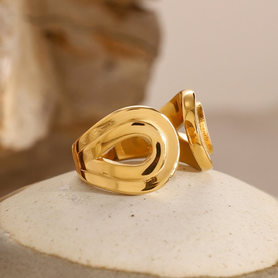 1 Paar Simple Series Ins Style Geometrischer Edelstahl 18 Karat vergoldet Verstellbare Damenringe Bild3