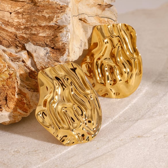 1 Pair Simple Series Retro Geometric Stainless Steel 18K Gold Plated Women Stud Earrings 2