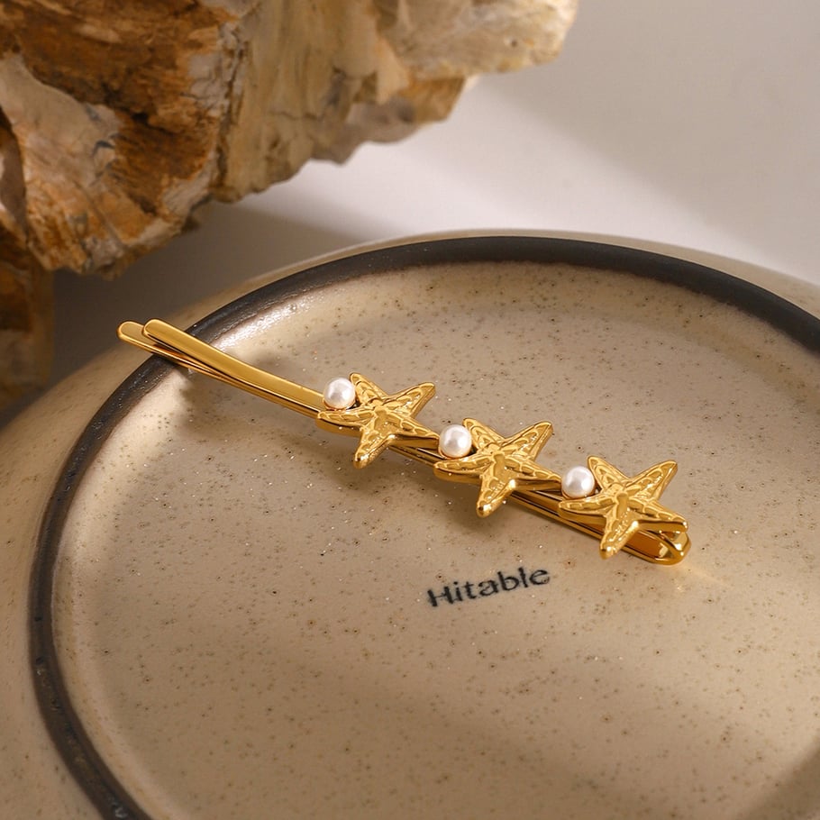 1 Pair Simple Series ins style Turtle Stainless Steel 18K Gold Plated Artificial Pearl Women Hair Clips Picture3