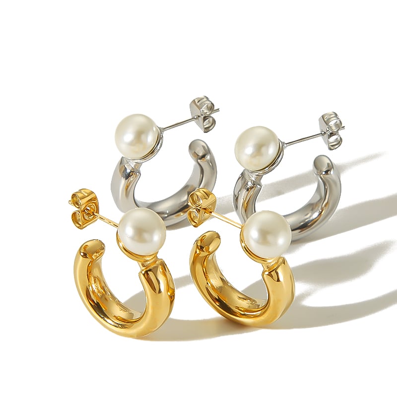 1 Pair Simple Series Sweet Geometric Stainless Steel 18K Gold Plated Artificial Pearl Women Stud Earrings Picture5