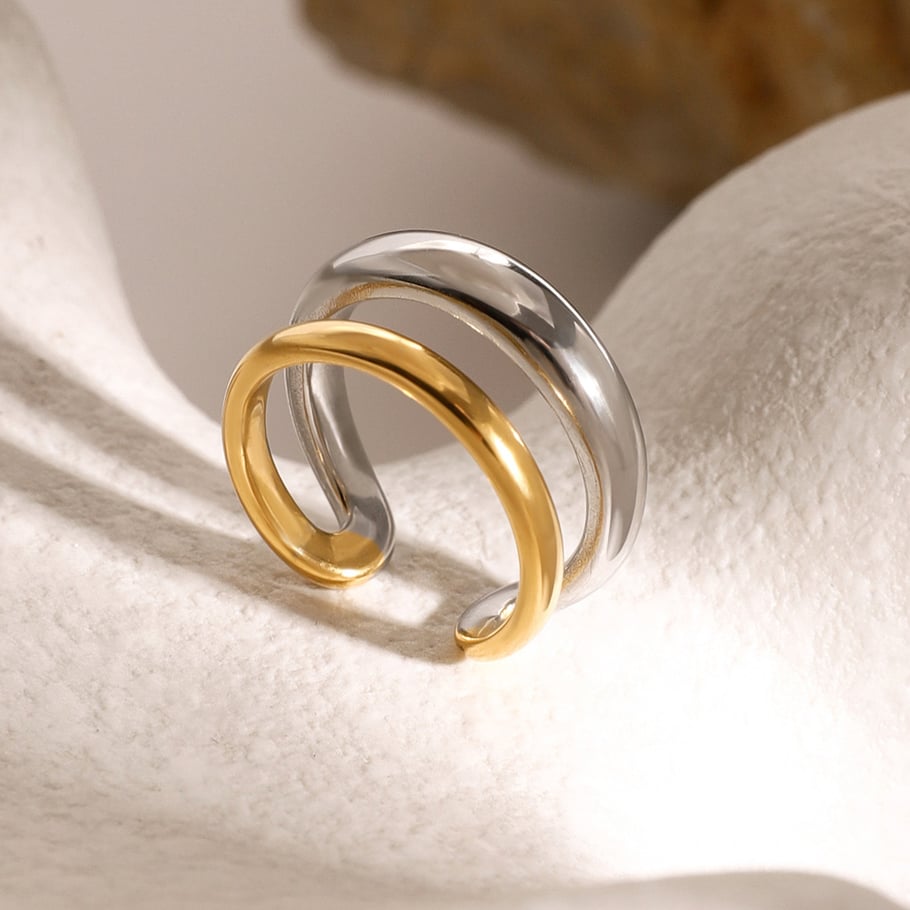 1 Paar Simple Series Einfacher geometrischer Edelstahl 18 Karat vergoldeter Damen-Einzelring Bild9