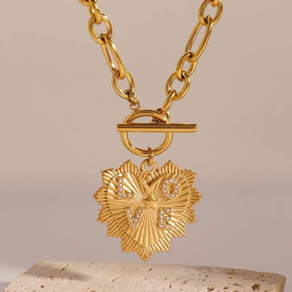 1 Piece Simple Series Retro Heart Stainless Steel 18K Gold Plated Rhinestone Women Pendant necklaces 2