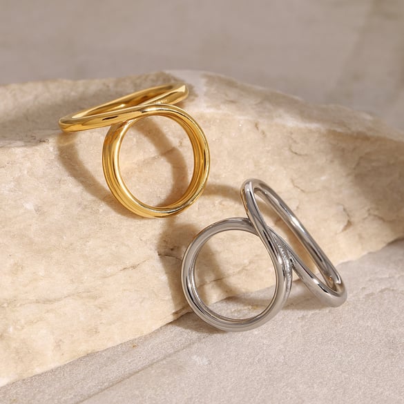 1 Pair Simple Series Simple line Stainless Steel 18K Gold Plated Women Single Ring 2