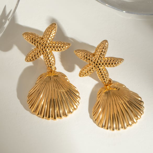 1 Pair Simple Series Vacation Turtle Stainless Steel 18K Gold Plated Women Drop Earrings 2