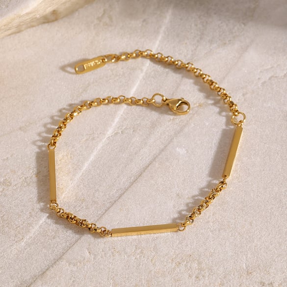 1 Stück Simple Series Einfache, einfarbige Edelstahl-Kettenarmbänder aus 18 Karat vergoldetem Edelstahl für Damen 2