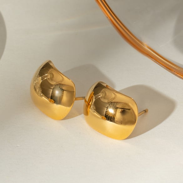 1 Pair Simple Series Simple Droplet Stainless Steel 18K Gold Plated Women Stud Earrings