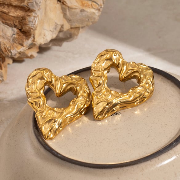 1 paar Classic Series Retro Hart Roestvrijstalen 18K Goud Vergulde Dames Oorstekers