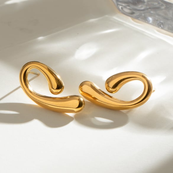 1 Pair Simple Series Simple Droplet Stainless Steel 18K Gold Plated Women Stud Earrings
