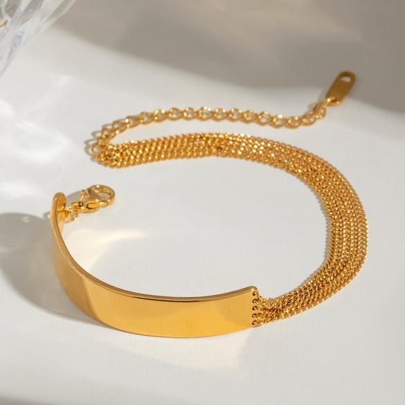 1 pezzo semplice serie semplice geometrico acciaio inossidabile placcato oro 18K donne catena bracciali 2