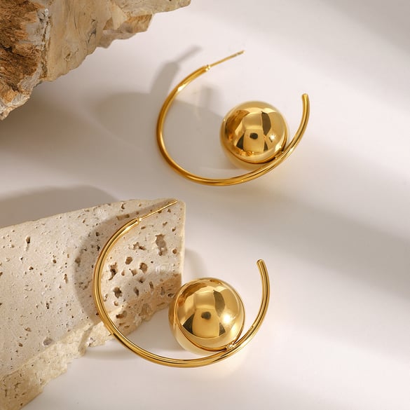1 Pair Simple Series Simple Solid Color Stainless Steel 18K Gold Plated Women Hoop Earrings